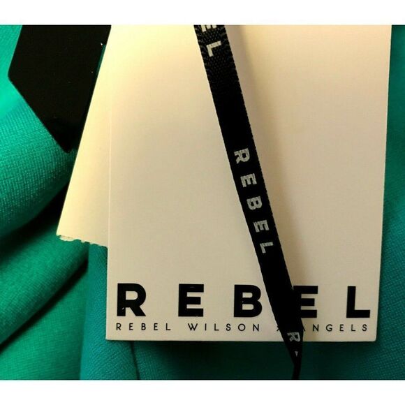 Rebel Wilson Sz 1X Asymmetrical Spliced Strap Dress Wrap Skirt Pleated Jade NEW - Picture 12 of 12